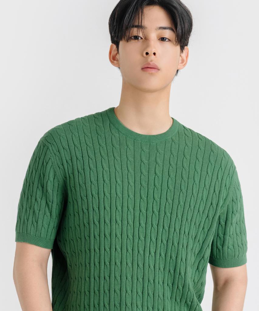 LEMAIN SECOND Oversized Washable Crew Neck Cable Short Sleeve Knit_5 Colors
