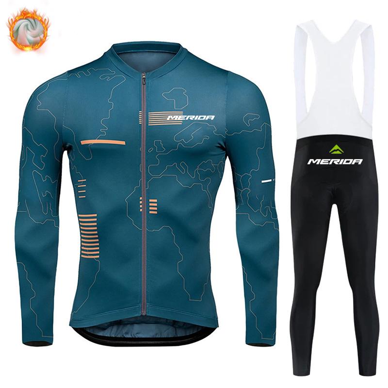 Merida Bike Team 2026 Winter Long Sleeves Cycling Clothing Men's Thermal Fleece Cycling Jersey Set Moutain Road Bike Uniform