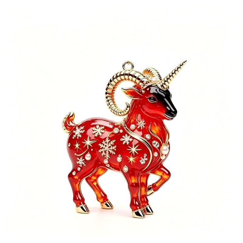 2D Flat Goat Hanging Ornament Acrylic Shining Goat Pendant Simulation Artificial Rhinestone Christmas Tree Ornament Bag Charms