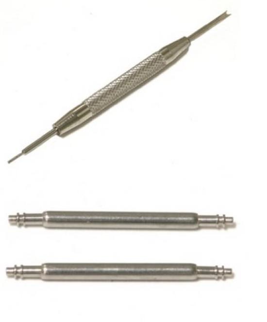 Edelstahl-Uhrenarmband, 3-gliedrig, Druckknopfschließe, 22mm, D-Schließe [Uhrenarmband + Federstege + Federstegwerkzeug] 3-teiliges Set, schwarz, 22mm