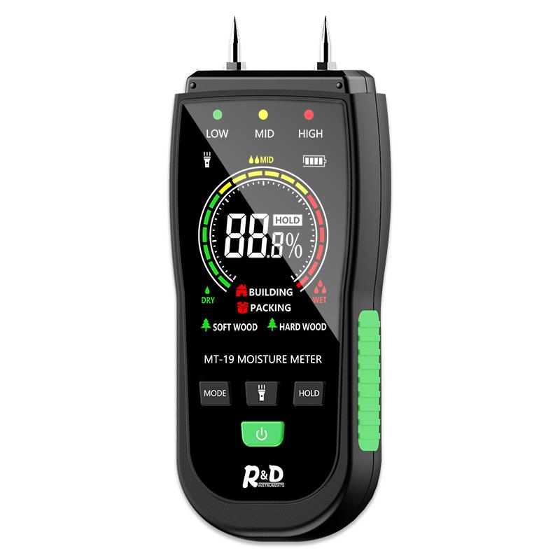 R&D MT19C Wood Moisture Meter Wall Water Tester Digital Humidity Meter Two Pins Hygrometer Concrete Cement Brick Detector