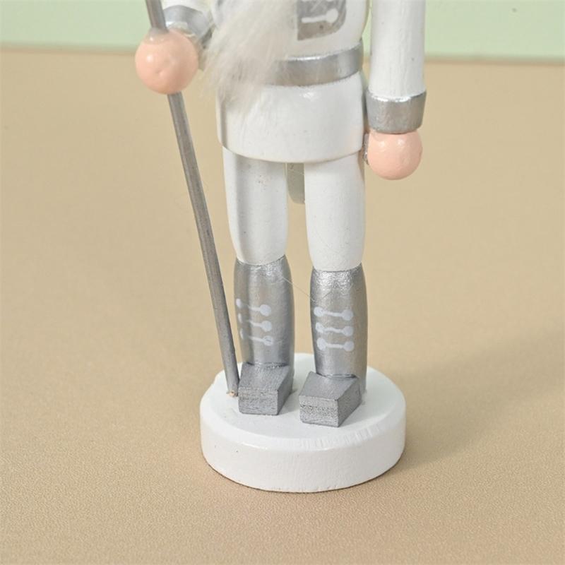 Pack of 5 Miniature Silver Nutcrackers Figurine Charm Accessories Wood Hanging Pendant Holiday Decoration Supplies