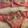Pink Sexy Lingerie Woman Lace Transparent Underwear Fairy Embroidery Brief Sets Delicate Bra Panties Kits Erotic Breves Sets