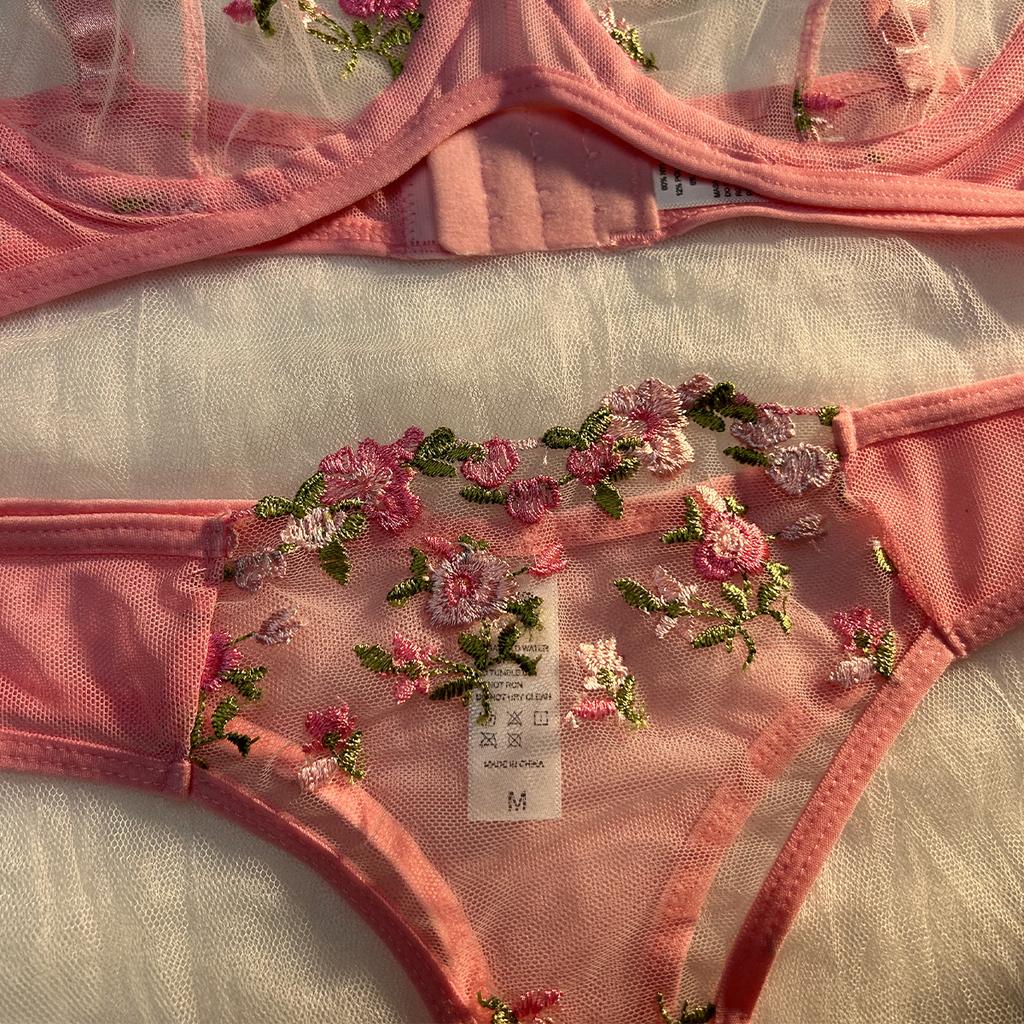 Pink Sexy Lingerie Woman Lace Transparent Underwear Fairy Embroidery Brief Sets Delicate Bra Panties Kits Erotic Breves Sets