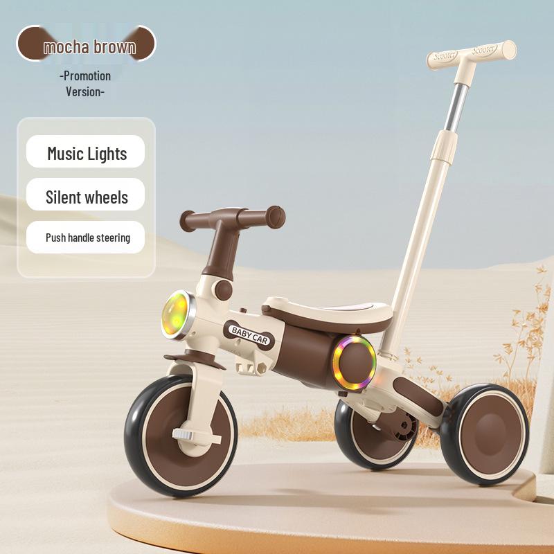 Kids' Tricycle Stroller with Pedal Car, Balance Bike, Music, and Lights for Ages 1-5