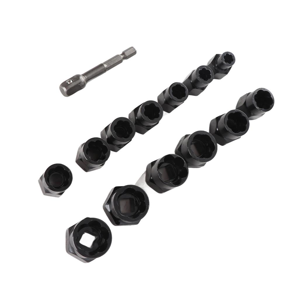 14 Pcs Set Nut Bolt Extractor Alloy Steel High Hardness Anti Slip Bolt Nut Remover with Socket Adapter Bar