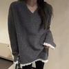 Women's Korean V-Neck Mid-Length Knit Sweater - Autumn/Winter 2024, Casual Loose Fit, Slimming, Soft & Fluffy.