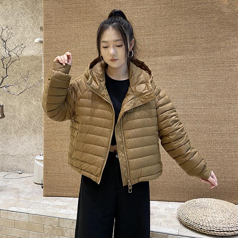 Autumn and winter white duck down light and thin hooded down jacket women's short loose casual simple warm jacket