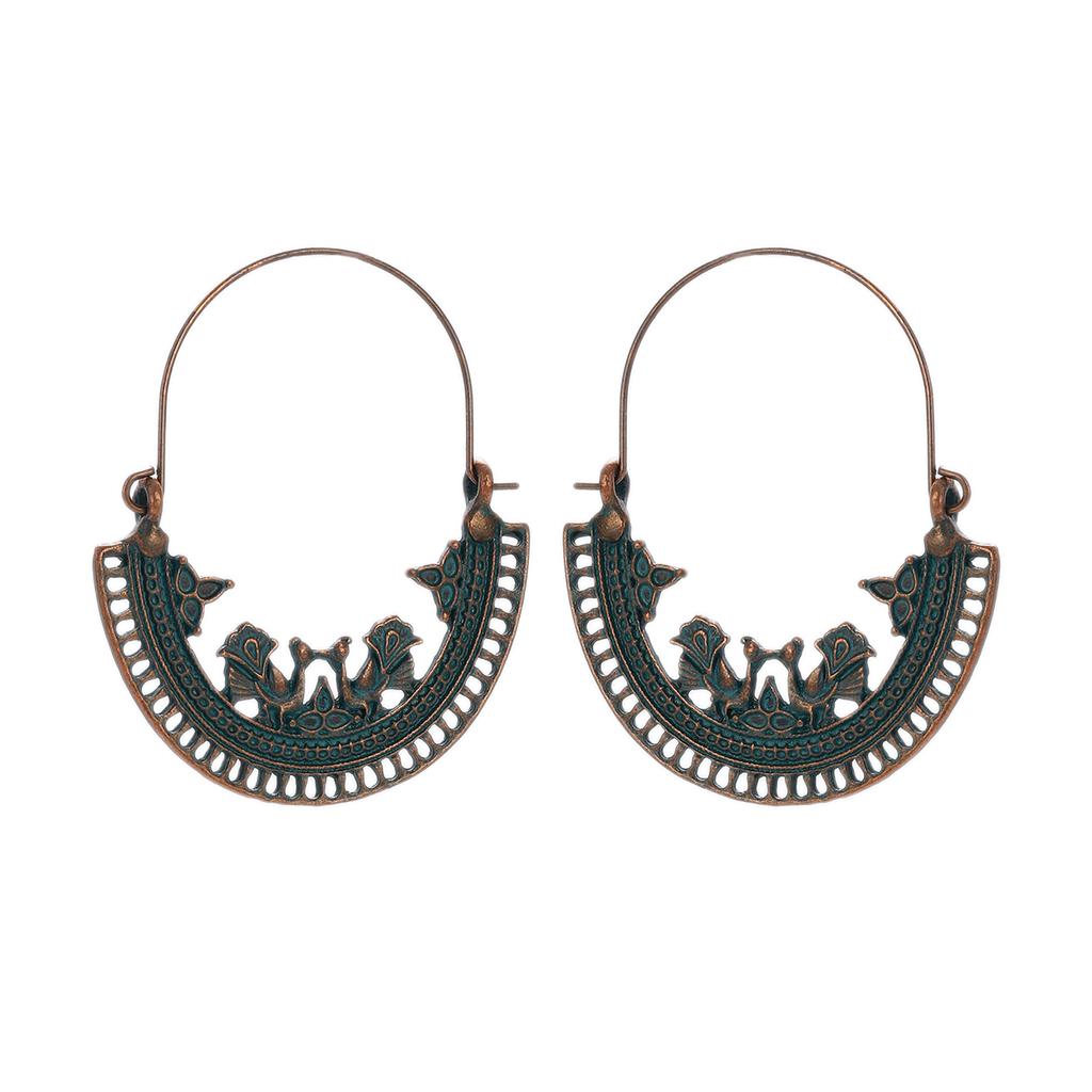 Antique Bronze Metal Earrings Vintage Geometric Round Triangle Dangle Pendientes Earrings Women's Ethnic Indian Jhumka Zircon