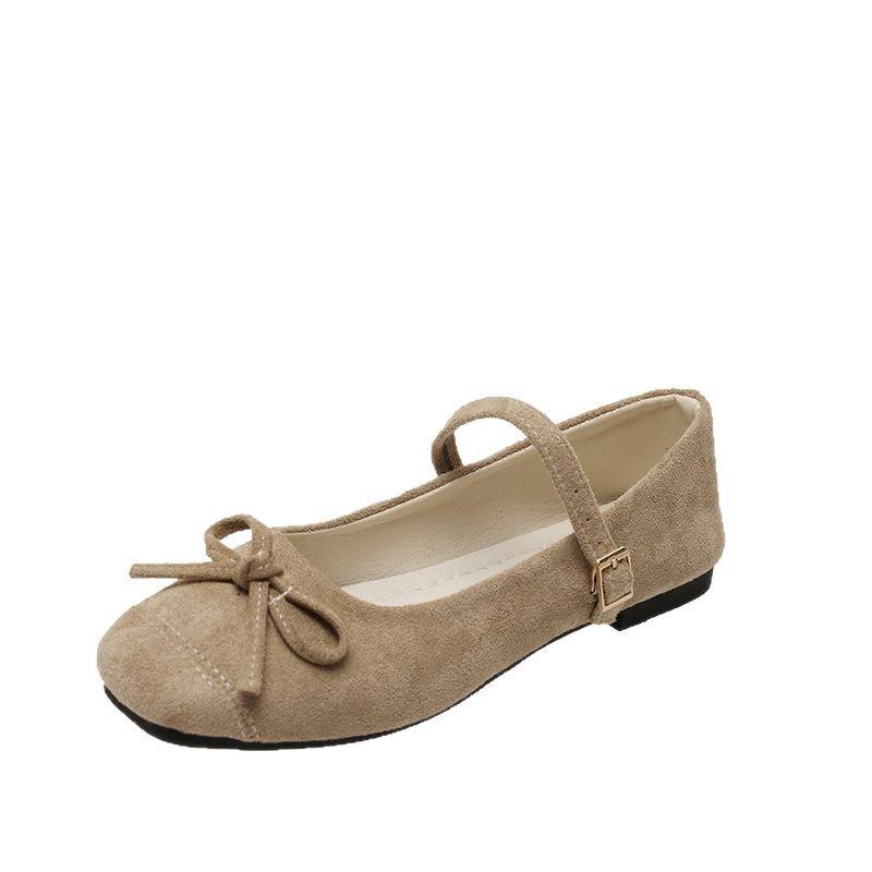 Soft-soled bow French small square head light mouth single shoes women's 2025 spring new one-word belt four-season commuting flats