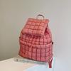 Schoolbag Down Backpack Women's New Commuter Travel Large Capacity Backpack Light Fluffy Plaid Casual Korean Bag