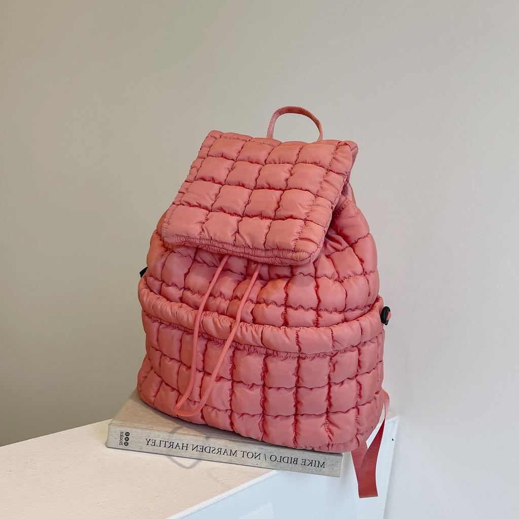 Schoolbag Down Backpack Women's New Commuter Travel Large Capacity Backpack Light Fluffy Plaid Casual Korean Bag
