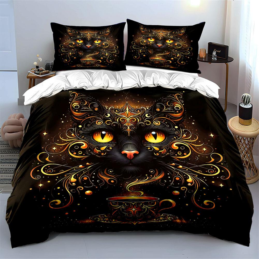 Luxury Coffee Cup Art Decor Bedding Set with 1 Duvet Cover 2 Pillowcases Single Double King Queen, Gift