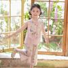 2026 Girls' Summer Chinese Style Sleeveless Qipao Set with Stand-up Collar