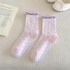 Sock - Spring/Summer Mesh Thin Style Mid-Calf Tube Socks in Colorful Lace with Cute Dots and Pure Cotton Layered Socks