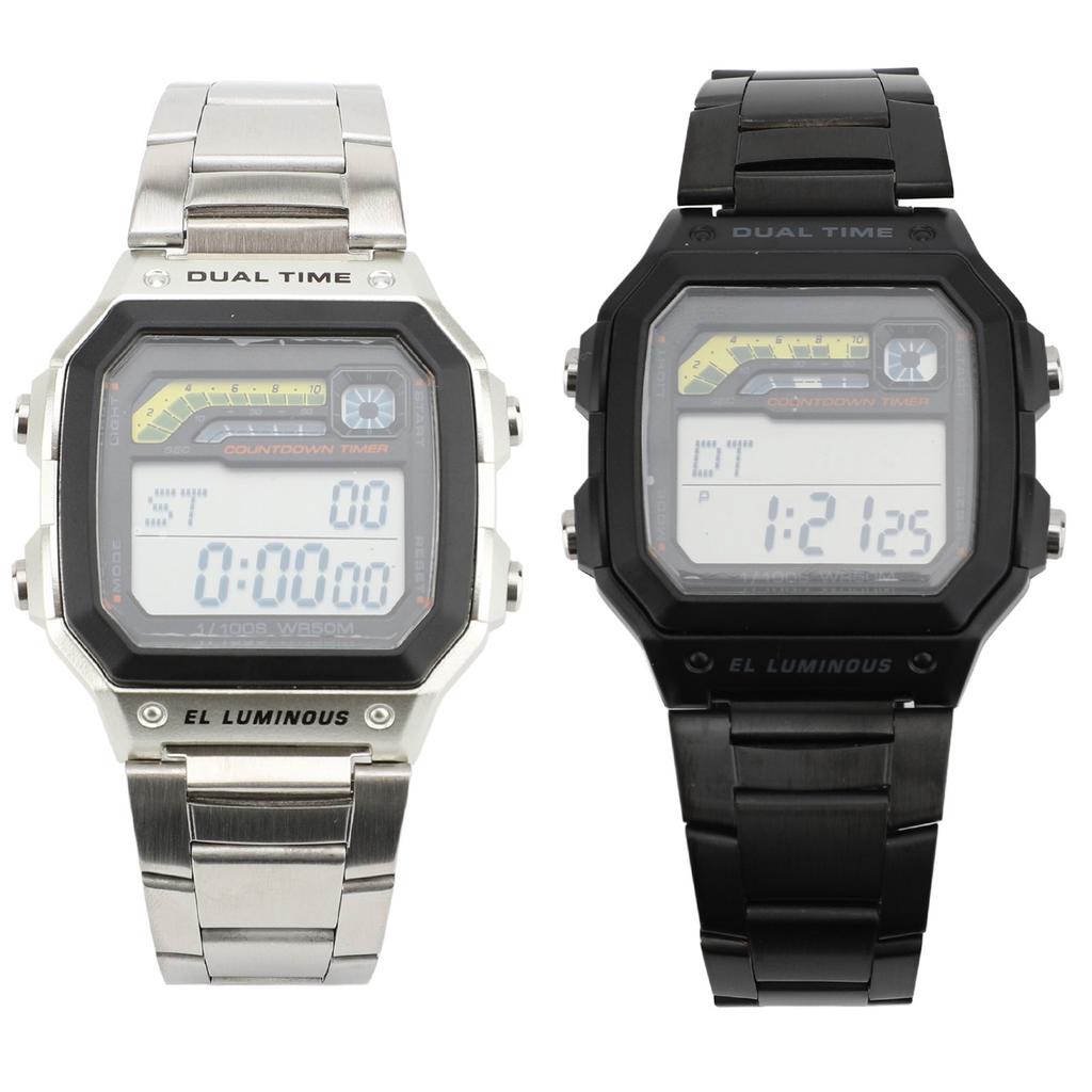 Digital Sports Watch Outdoor Stainless Steel Strap LED Backlight Digital Display Electronic Watch Lu