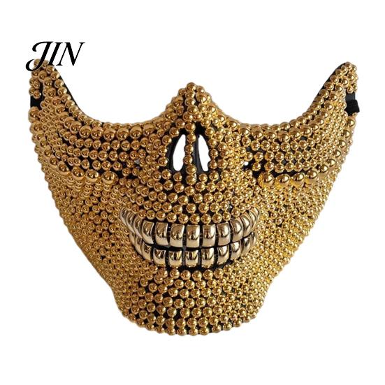 Creative Party Costume Prop Halloween Skull Half Face Mask, Rhinestone Punk Knight Masquerade Comfortable Mask with Adjustable Straps, Lightweight