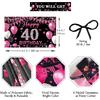 Fabric 40th Birthday Banner Backdrop Hot Pink, Happy 40th Birthday Decoration for Women, 40 Year Old Birthday Party Yard Sign Photo Props Decor
