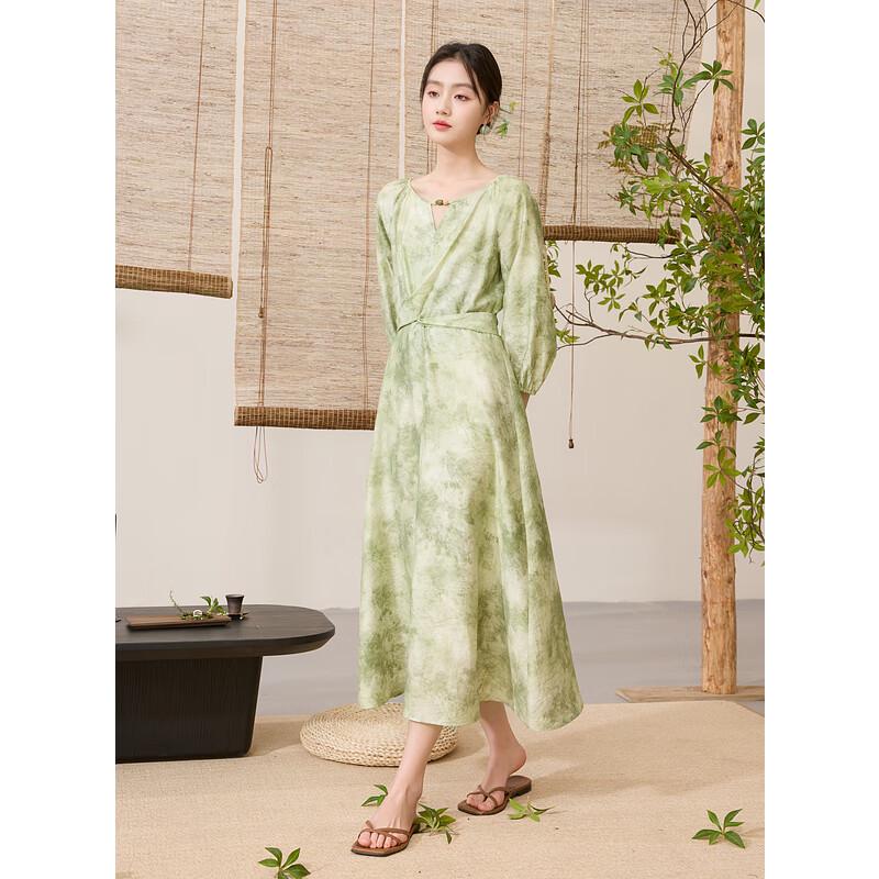 

New Chinese Style Smudge Print Long Dress XL 170/92A