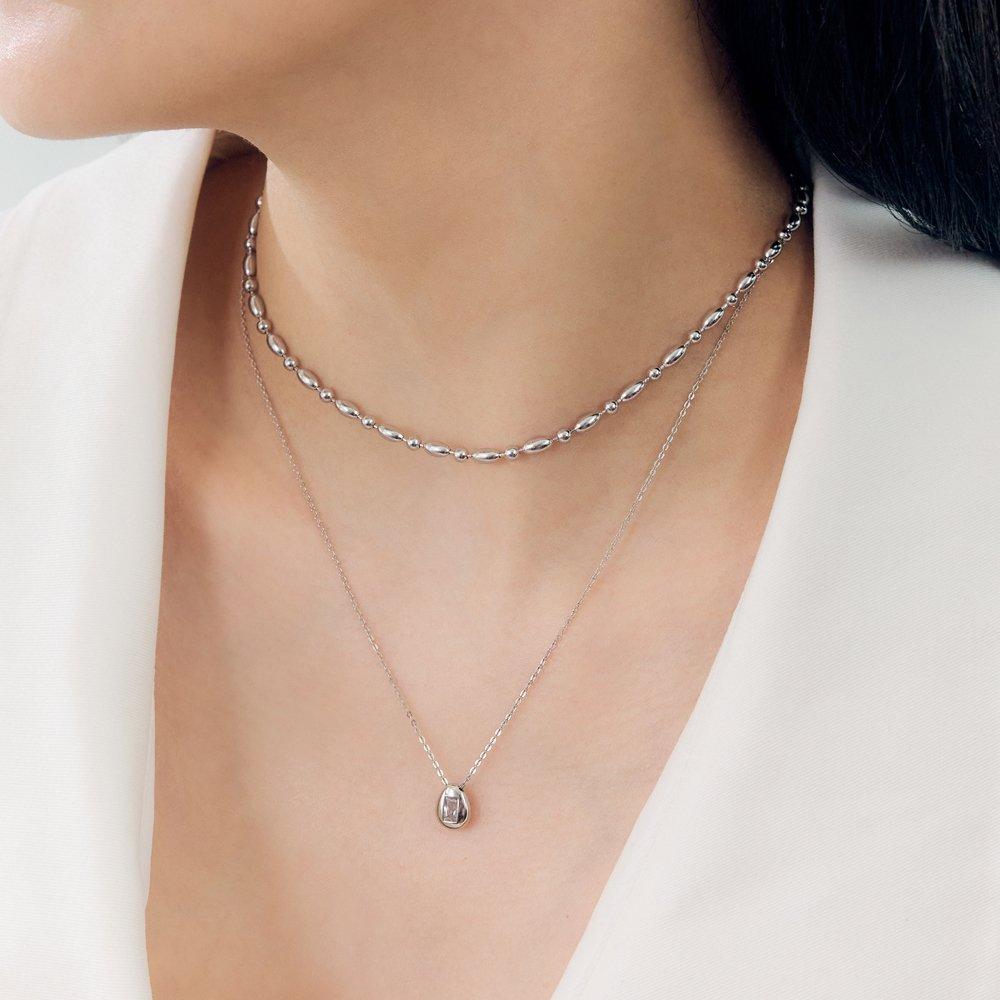 [Rosemont] Silver Drop Cubic Necklace Polka Ra25B02A