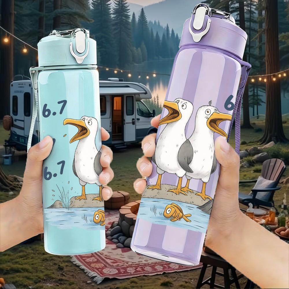 1PC Geese Number Six Seven Print 750ml Color Plastic Sports Water Bottle Leakproof Flip Straw Lid Suitable for Sports Office Home Use