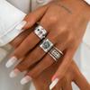 Vintage Punk Diamond Wide Face Ring Set Female, Personalized Metal Hollow Open Ring Ring