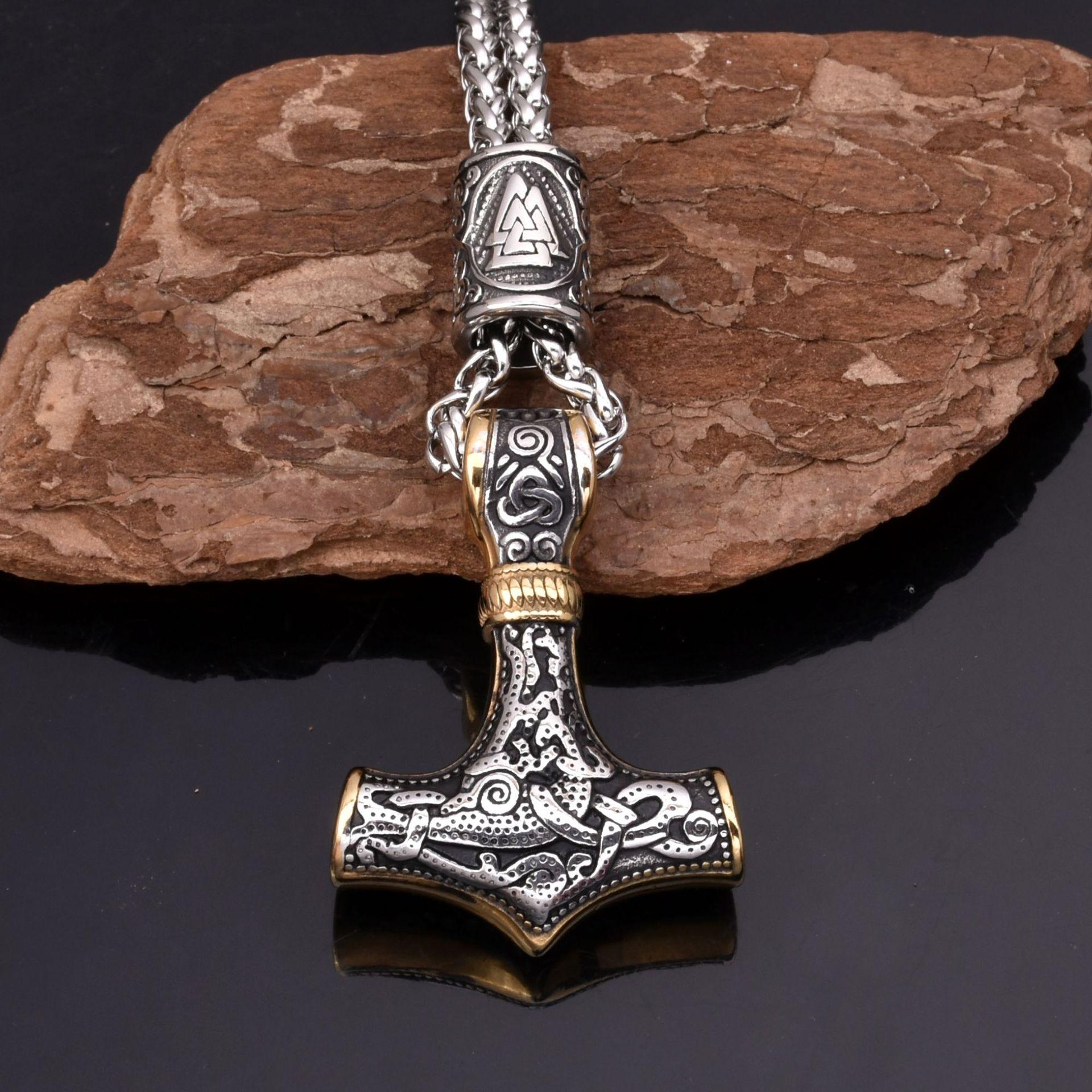 Скандинавская мифология Нержавеющая сталь Викинг Молот Тора Ожерелье с руной Одина — фото 3