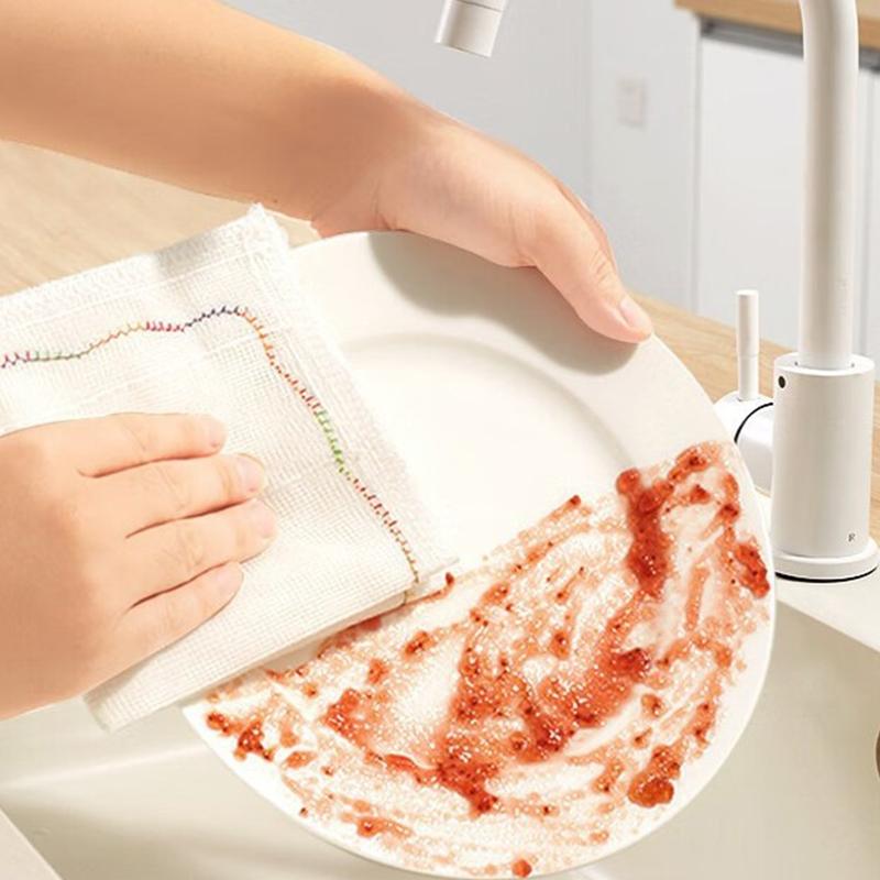 10Pcs Dishwashing Cloth Kitchen Rainbow Cloth Absorbent But Not Shedding Hair Table Cleaning Towel Household Thick Scouring Pad