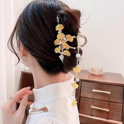 Mode Ginkgoblätter Haarspange Vintage Metall Pferdeschwanz Krallenklemme Damen Bankett Metall Krabbenkralle Haarschmuck für Damen