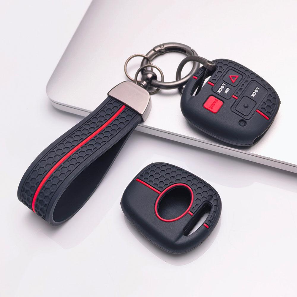 Silicone Key Fob Cover with Matching Wrist Strap for Toyota Camry Prado FJ Cruiser Previa RAV4, Fits Toyota Camry Cruiser RAV4, Protective Accessory