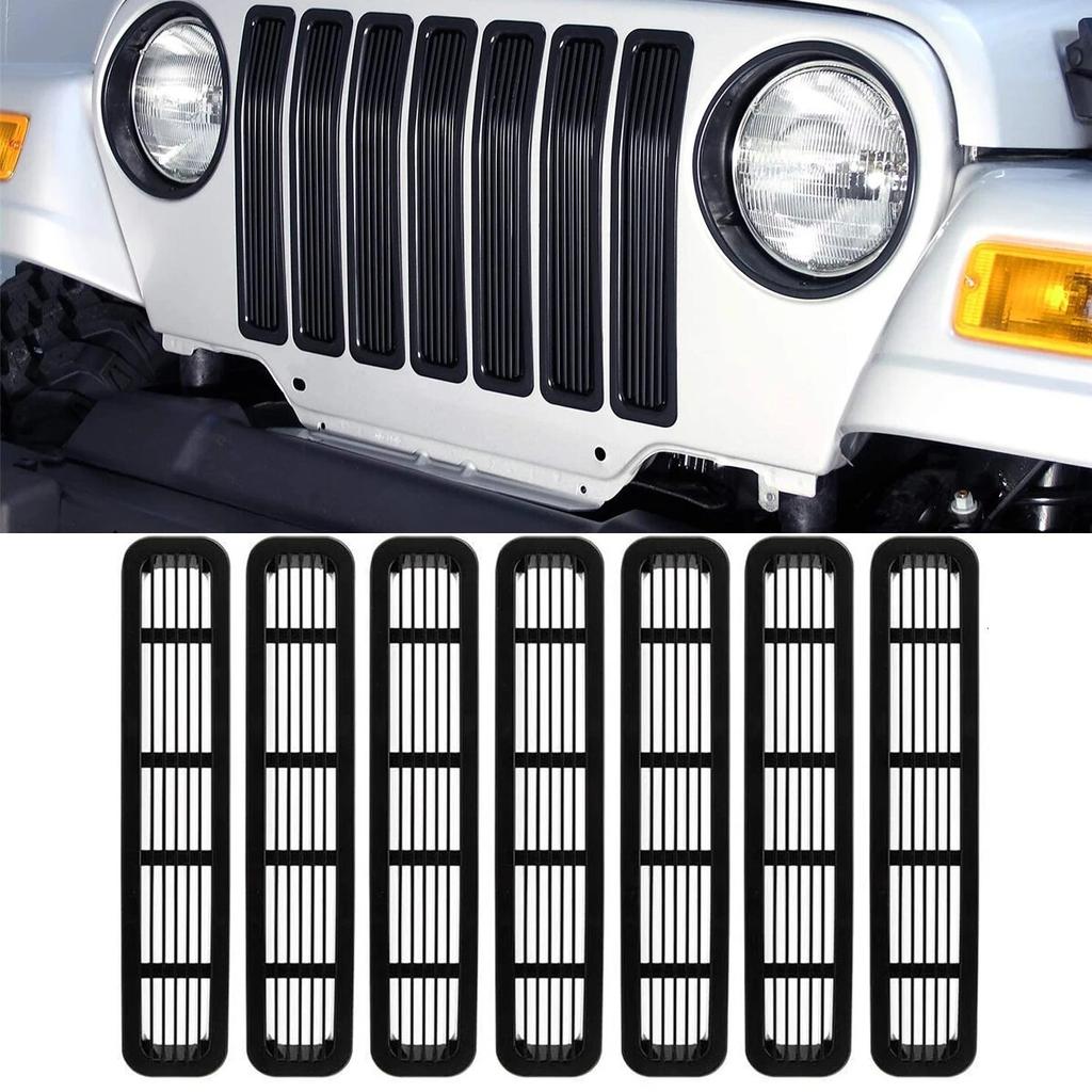 Car Front Insert Grille Cover With Net Trim Decoration Stickers for Jeep Wrangler TJ 1997-2006 Racing Grill