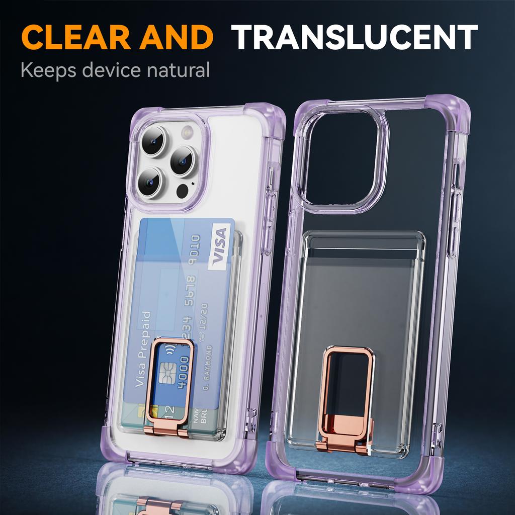 For iPhone 15 Pro Max Case Reinforced Corners TPU + Acrylic Phone Cover with Kickstand Card Holder
