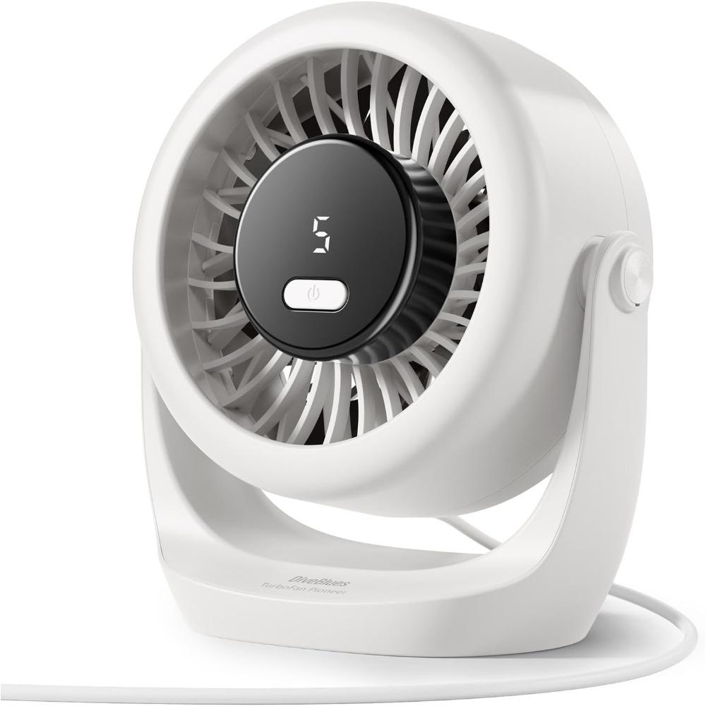 USB Desk Turbo Fan, Ultra-Quiet Mini Desk Fan, Powerful Wind, LED Display, 5 Speed, 360° Rotating