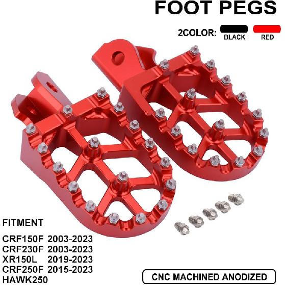 Dirt Bike Foot Pegs,Motorcycle Footpegs Wider Foot Rest Pedal CNC for CRF250F 19-23 XR150L 15-23 HAWK 250 CRF150F CRF230F 03-19 Red
