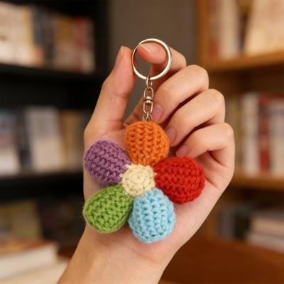Gestrickter Anhänger Blume Schlüsselanhänger Weiche Baumwolle Form Häkeln Regenbogenfarbe Herz Faden Handgemacht Tasche Anhänger Auto