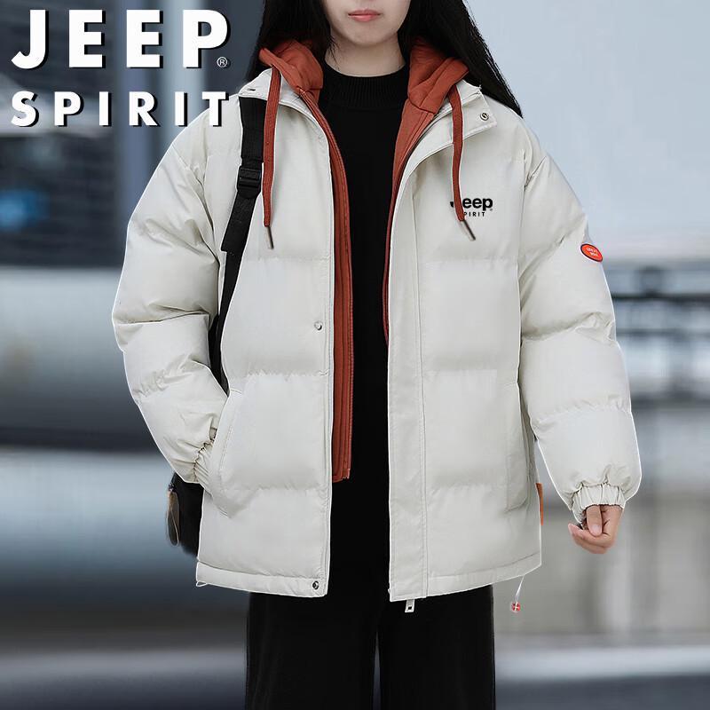 

JEEP SPIRIT Men s Winter Fake Two-Piece Hooded Puffer Jacket 4XL