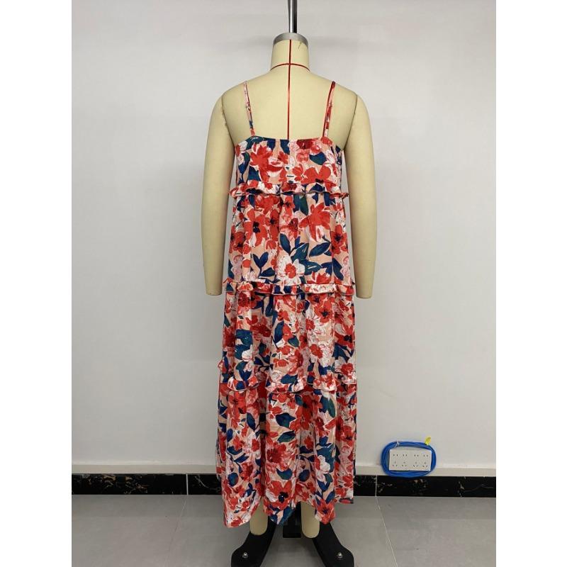Women's Casual Vacation A-sling Suspender Floral Printed Dress