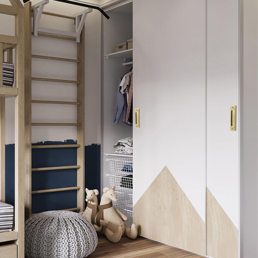 Recessed Finger Flush Pulls with Edge Pull, Sliding Barn Door Handle Hardware, for Cabinet, Pocket, Closet, Barn Door Handle Pulls (Gold,