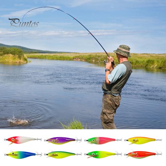 Squid Bait Luminous Fishing Lure with Steel Balls Wood Shrimp Cuttlefish Hard Bait for Sea Freshwater Fishing