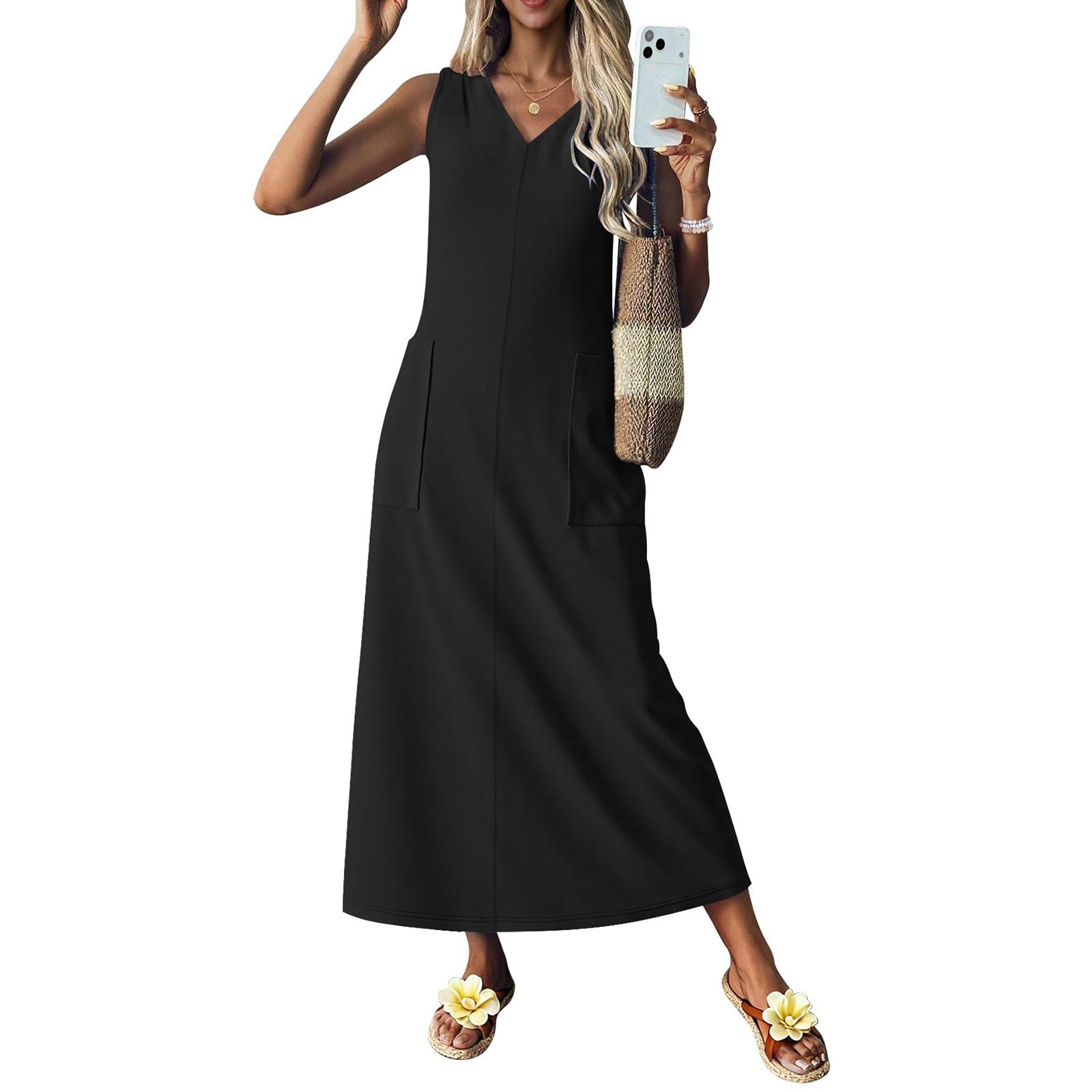 Women s Color Sleeveless Slim Fit Fashionable Long Dress XL