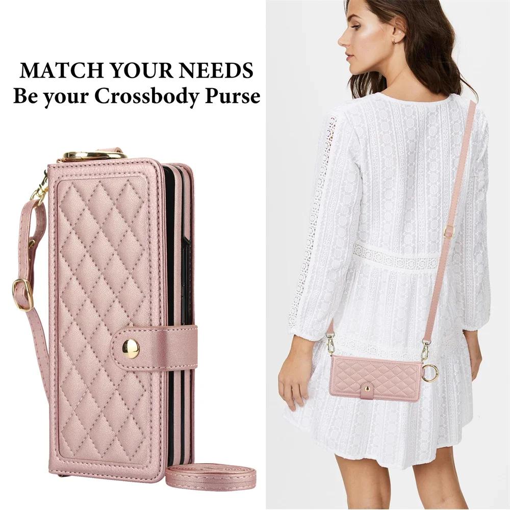 Crossbody RFID-Blockierendes Leder Cover Für Samsung Galaxy Z Fold 7 6 5 4 3 5G Mit Stifthalter Kartenfach Handyhülle (Kein Stift)