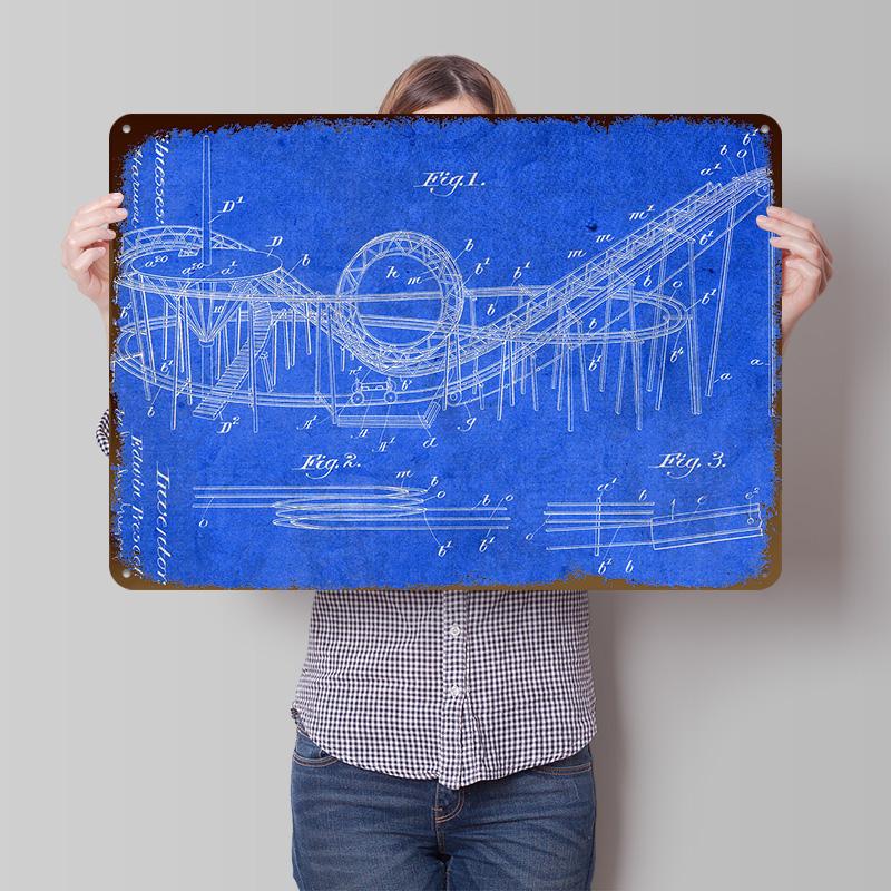 Roller Coaster Patent Poster Customized Vintage Metal Signs Wall Art Retro Tin Plaque for Office Decor Room House Custom Plate