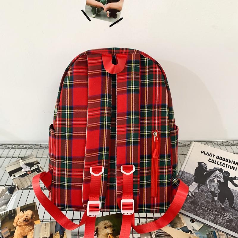 Studentský kostkovaný školní batoh Dámský velkokapacitní batoh Cestovní batoh