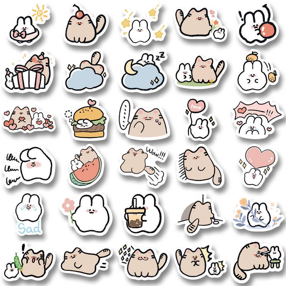 58 Cute Cat & Rabbit Waterproof Korean Stickers for Decor