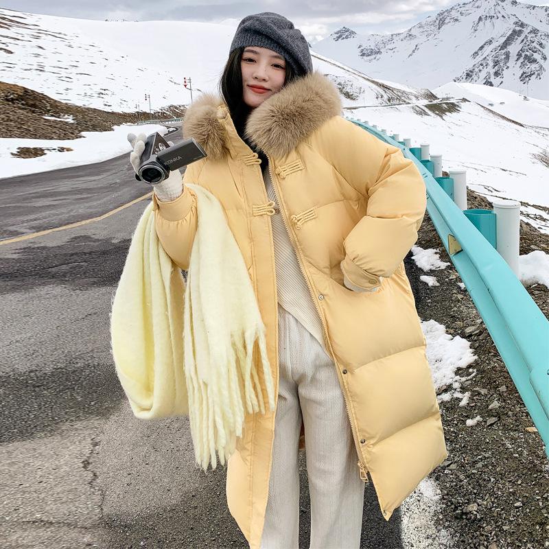 

2025 зима новая корейская свободная пуховая хлопковая куртка женская ins средней длины до колена утолщенная теплая стеганая куртка куртка XL жёлтый