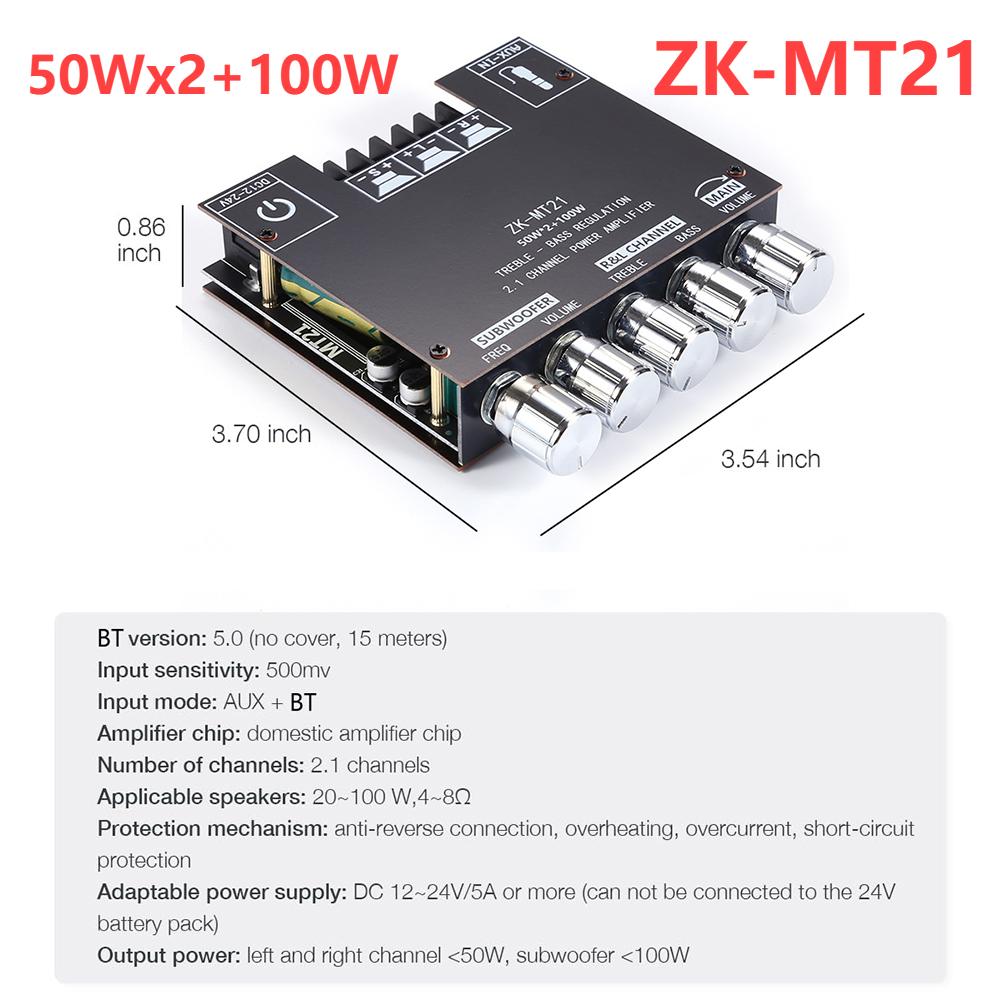 

ZK-HT21 ZK-MT21 160Втx2+220Вт 50Втx2+100Вт Bluetooth Цифровой Усилитель Мощности 2.1 Канала Модуль TDA7498E Высокие и Низкие Частоты Сабвуфер