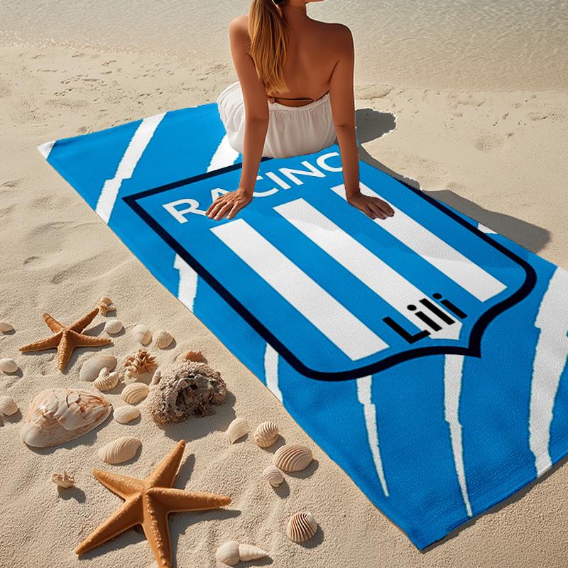 Racing Team Emblem Microfiber Beach Towel, Lightweight And Quick-Dry, for Summer Travel, Beach Essential, Swimming Pool
