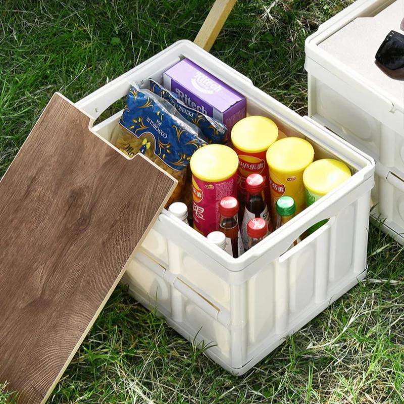 Collapsible Storage Bin With Handle Large Capacity Portable Storage Container Stackable Multifunctional Outdoor Camping Items
