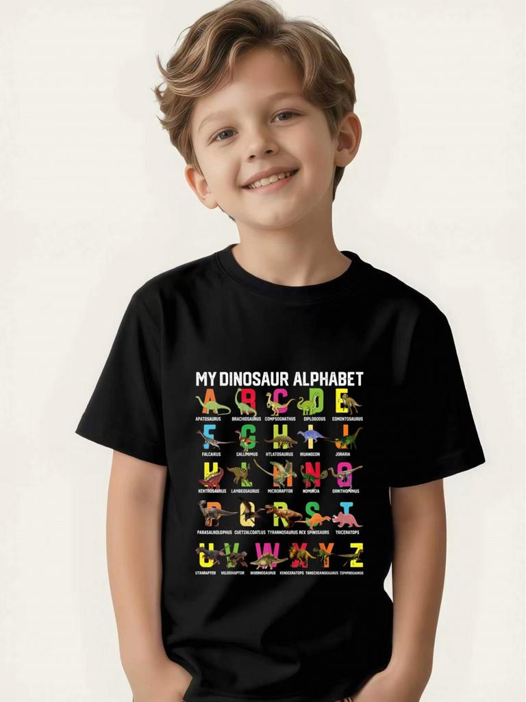 Boys' Dinosaur Letter Printed Short-sleeved T-shirt Summer Breathable Children's Top Baby Cartoon Children's Clothing