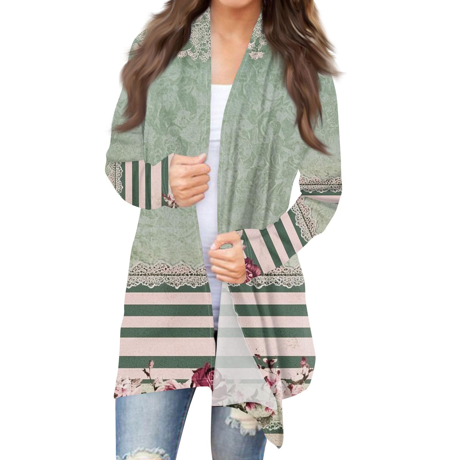 

Женская мода повседневная винтажная цветочная набивная куртка-кардиган средней длины XXL